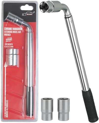 Wheel Brace for Car, Universal Telescopic Wheel Wrench, 17mm, 19mm, 21mm & 23mm with Sockets
