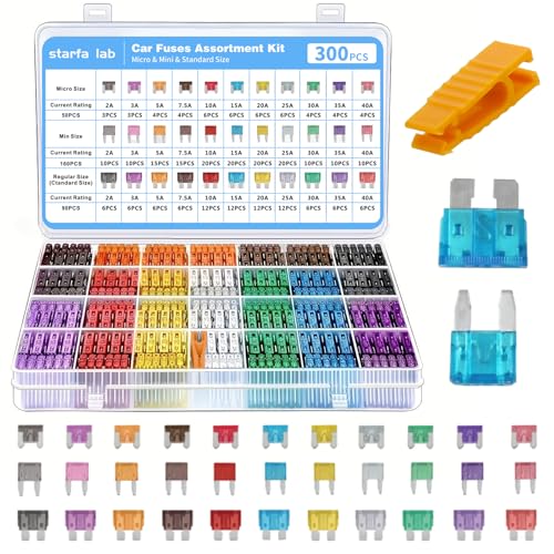 300pcs Car Fuses Kit 160 Mini & 90 Standard & 50 Micro Blade Fuses Assorted Set 2A-40A