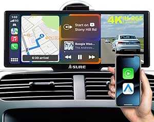 Wireless CarPlay Screen for Car, 9.26" IPS Touch with 4K Dash Cam, Android Auto, Mirror Link, 1080P Rear Camera, Voice Control, GPS Navi, 64GB