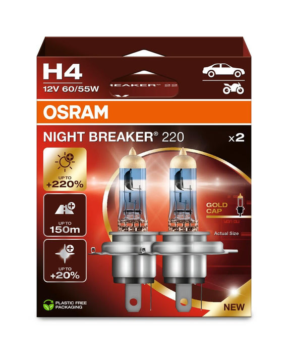 OSRAM NIGHT BREAKER 220 H7  +220% more brightness, halogen headlight lamp, Folding Box (2 lamps)