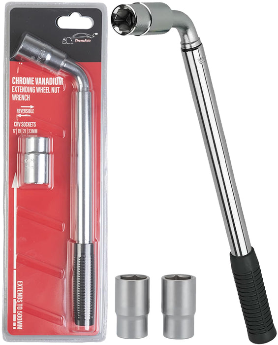 Wheel Brace for Car, Universal Telescopic Wheel Wrench, 17mm, 19mm, 21mm & 23mm with Sockets