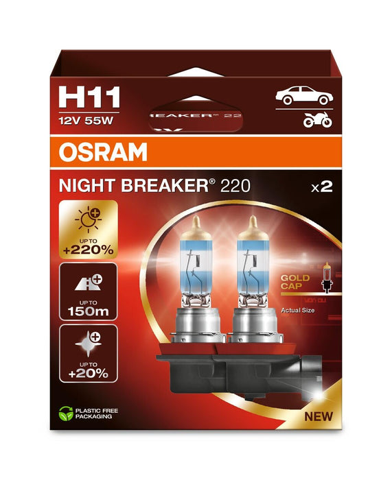 OSRAM NIGHT BREAKER 220 H7  +220% more brightness, halogen headlight lamp, Folding Box (2 lamps)