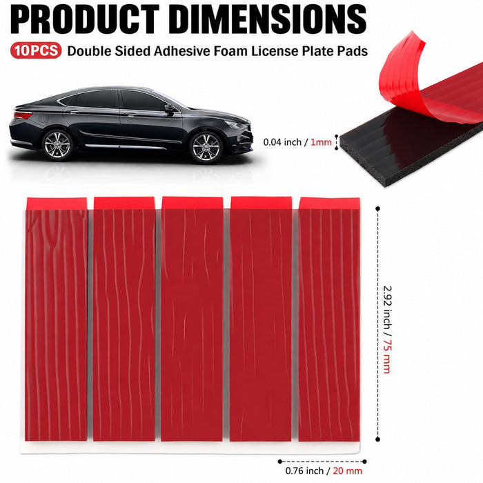 Number Plate Sticky Pads 10 Strips Strong Double Sided Sticky Pads for Car Number Plates, Heavy Duty Adhesive Pads for icense Plates, Drill-Free Fixing Kit