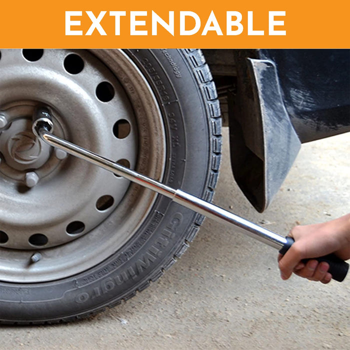 Wheel Brace for Car, Universal Telescopic Wheel Wrench, 17mm, 19mm, 21mm & 23mm with Sockets