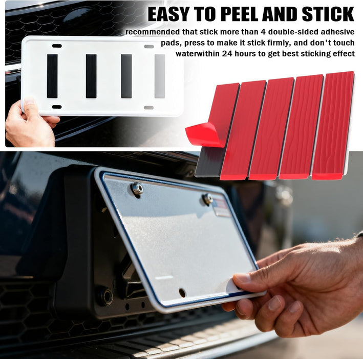 Number Plate Sticky Pads 10 Strips Strong Double Sided Sticky Pads for Car Number Plates, Heavy Duty Adhesive Pads for icense Plates, Drill-Free Fixing Kit