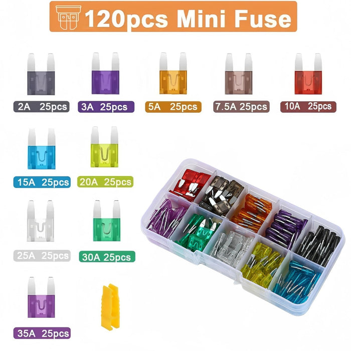 120 Pcs Car Fuses Assorted Kit,Mini Blade Fuses 2A 3A 5A 7.5A10A 15A 20A 25A 30A 35A
