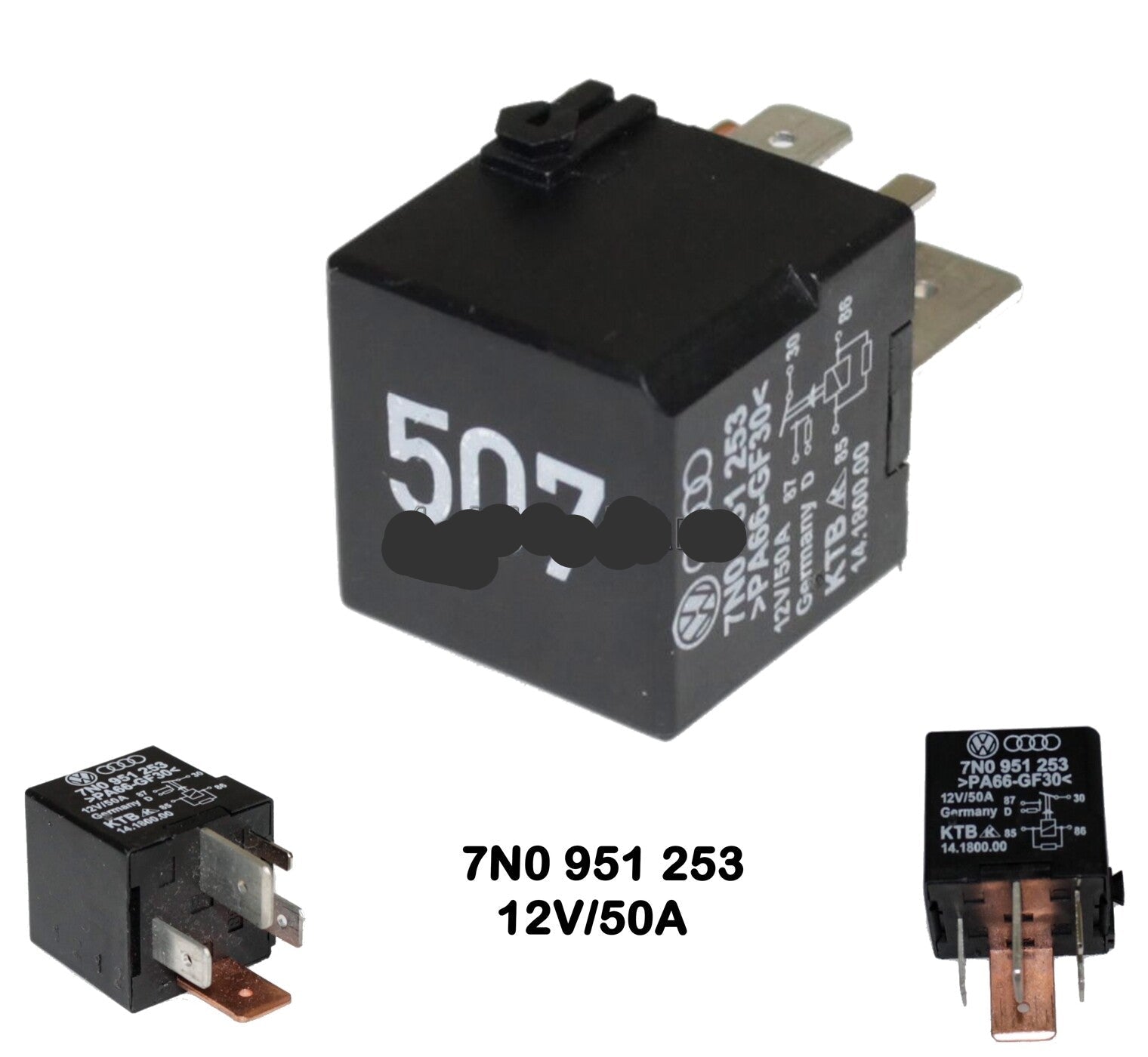 Genuine Skoda VW Seat Main Current Relay (507) 5-Pin 12V Black 7N0951253