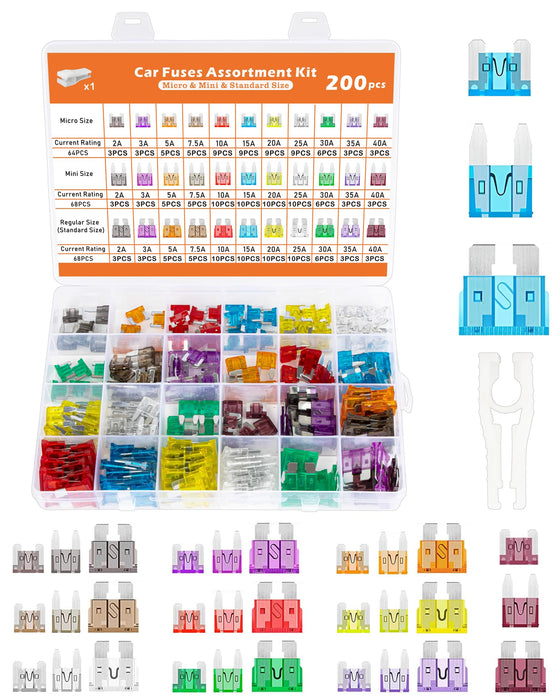 100 PCS Car Fuse Kit , 50 Mini & 50 Standard 1 Puller,2A-40A