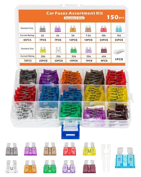 100 PCS Car Fuse Kit , 50 Mini & 50 Standard 1 Puller,2A-40A