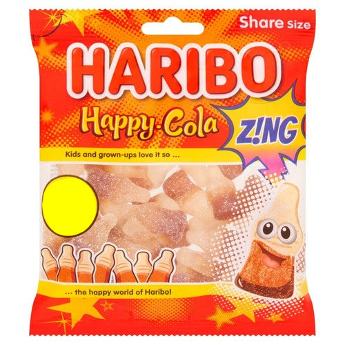 HARIBO Happy Cola Zing Fizzy & Jelly Sweets Sharing Bag 140g x 12