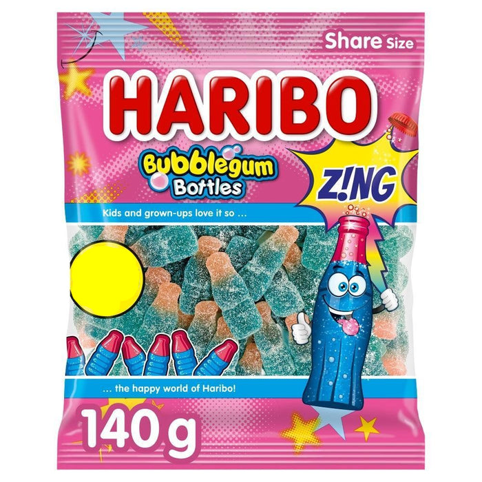 Haribo Fizzy Bubblegum Bottles Bags 140g Bubblegum X 12