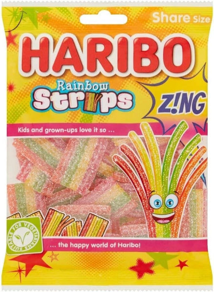 Haribo Rainbow Strips Zing Vegan Share Size Full Case of 12 x 130g