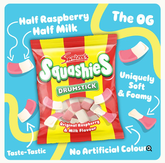 Swizzels Squashies Original Raspberry & Milk 140g (Pack Of 12)