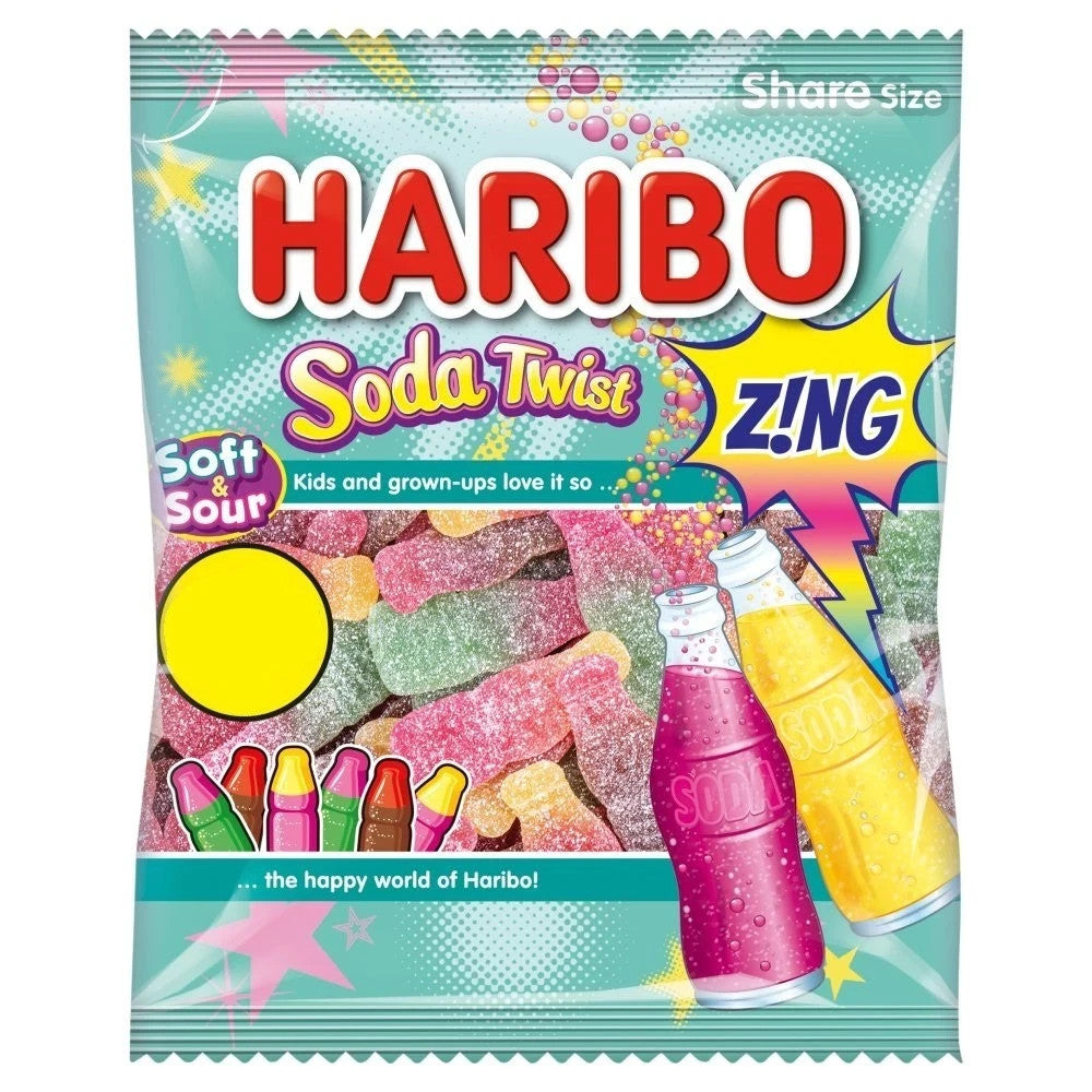 HARIBO Soft & Sour Soda Twist Z!ng Bag 140g × 12