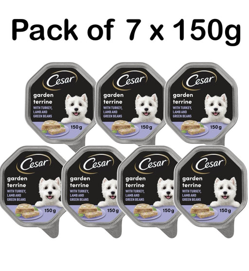 Pack 7 X 150g CESAR Garden Terrine Dog Food Tray Lamb Turkey Green Beans in Loaf