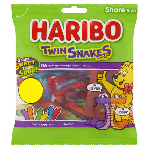 HARIBO Twin Snakes Fruit Flavour Gum Jelly Sweets Sharing Bag 140g × 12