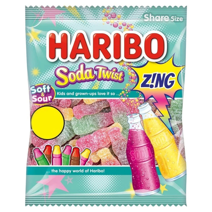 HARIBO Soft & Sour Soda Twist Z!ng Bag 140g × 12