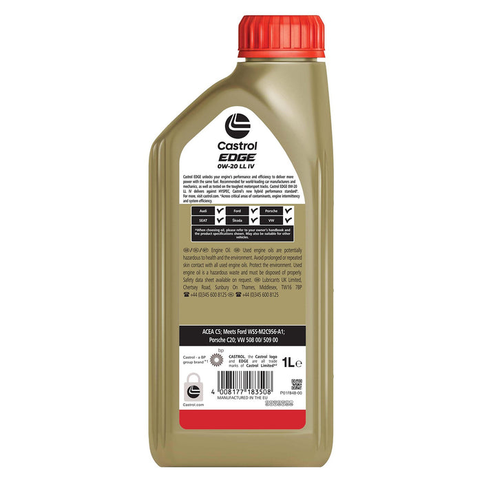 Castrol Edge SAE 0W-20 LL IV Engine Oil 1L Synthetic ACEA Light Duty C5 15F610