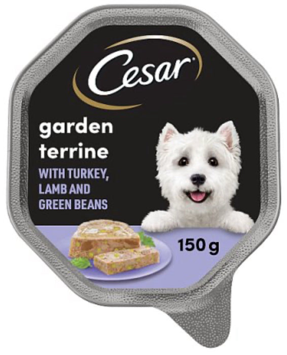 Pack 7 X 150g CESAR Garden Terrine Dog Food Tray Lamb Turkey Green Beans in Loaf
