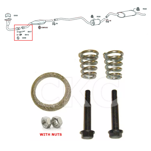 For Ford Fiesta 1.1 1.3 1.4 1.6 Front Down Pipe Exhaust Kit Bolts,Springs Gasket