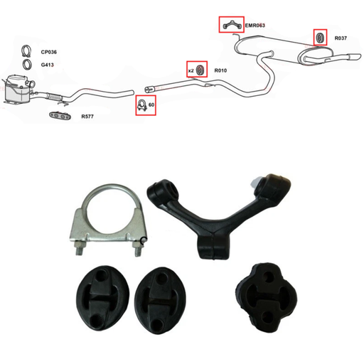 For Seat Leon MK2 1.6 & 1.9 MPV 04 To 15 Rear Exhaust Back Box Rubbers & Clamp