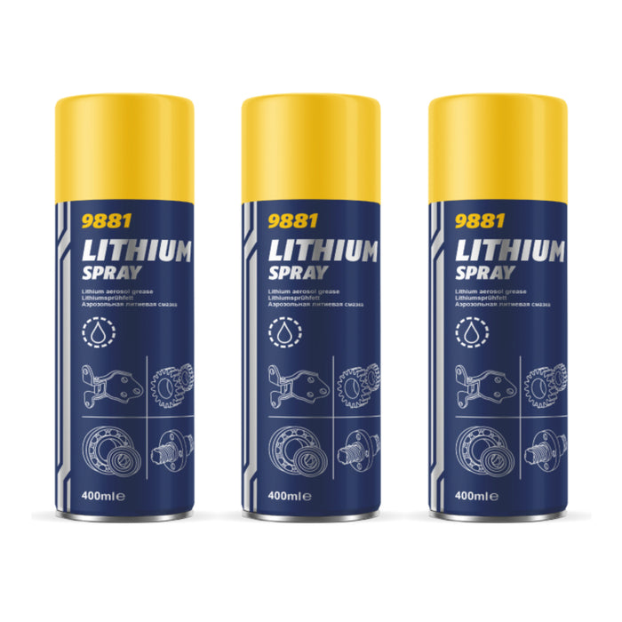 3x MANNOL High Performance Clear Grease Lubricant Spray Aerosol Lithium 400ml