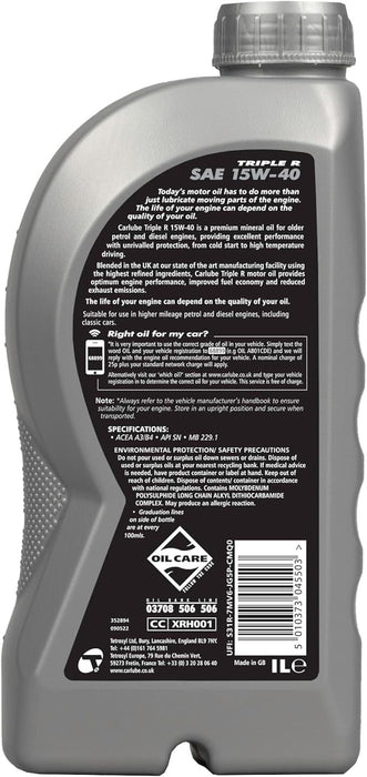 Carlube Triple R 15W-40 High Mileage Semi Synthetic Engine Oil 1L