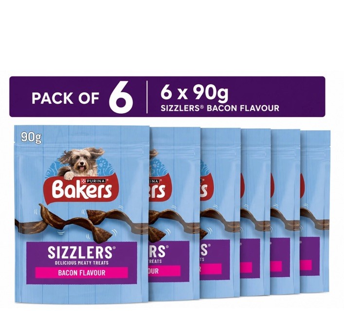 BAKERS Sizzlers Bacon Dog Treats Rasher Strips Multipack 6X 90g