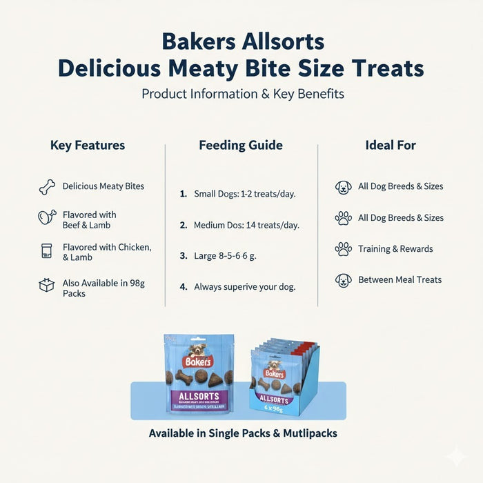 Bakers Allsorts Dog Treats 6 x 98g Bulk Bundle - Chicken, Beef & Lamb Meaty Bite