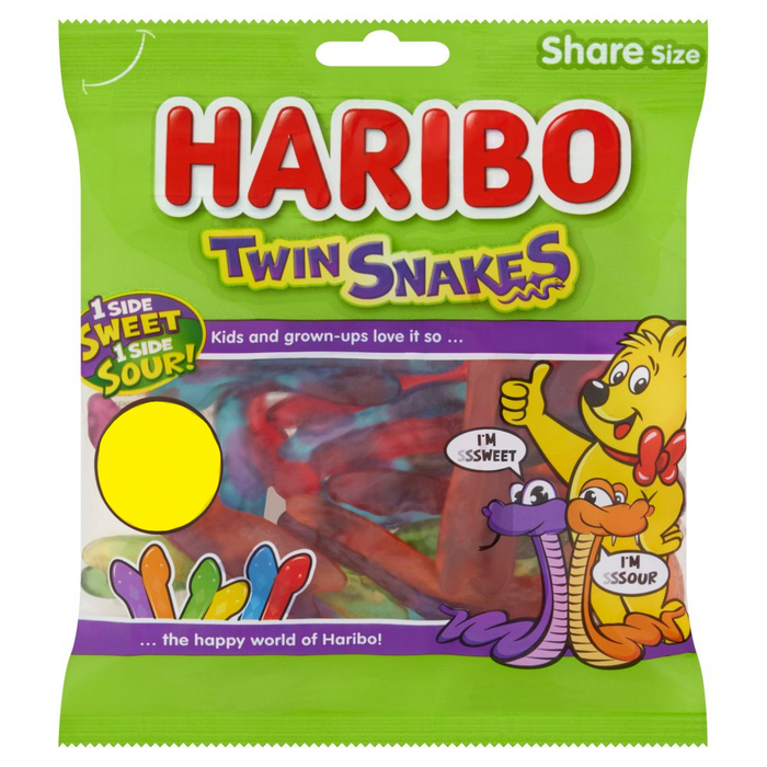 HARIBO Twin Snakes Fruit Flavour Gum Jelly Sweets Sharing Bag 140g × 12