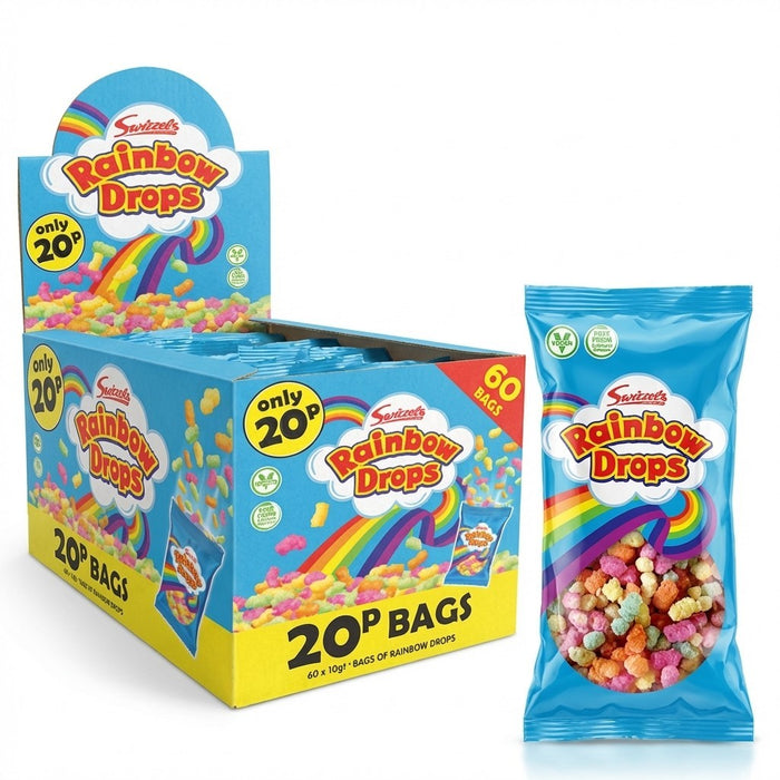 60 x 10g Swizzels Rainbow Drops Mini Bags Bulk Multipack Puffed Rice Sweets