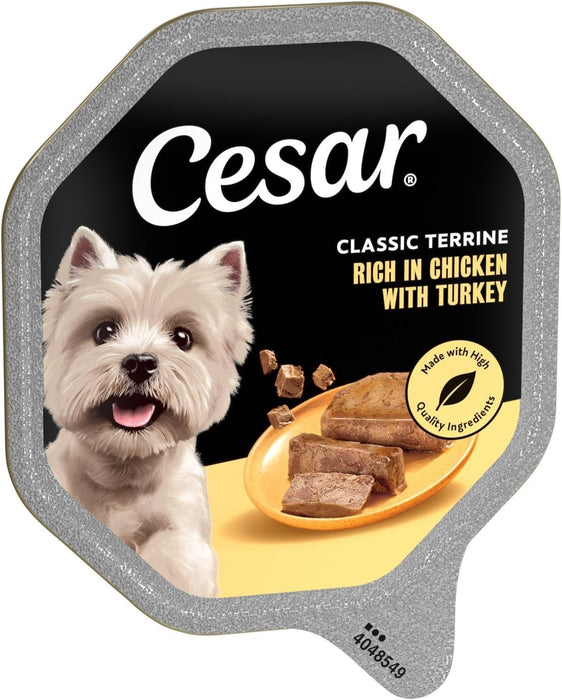 14 x Cesar Classic Terrine Wet Dog Food tray Chicken & Turkey in Loaf 150g