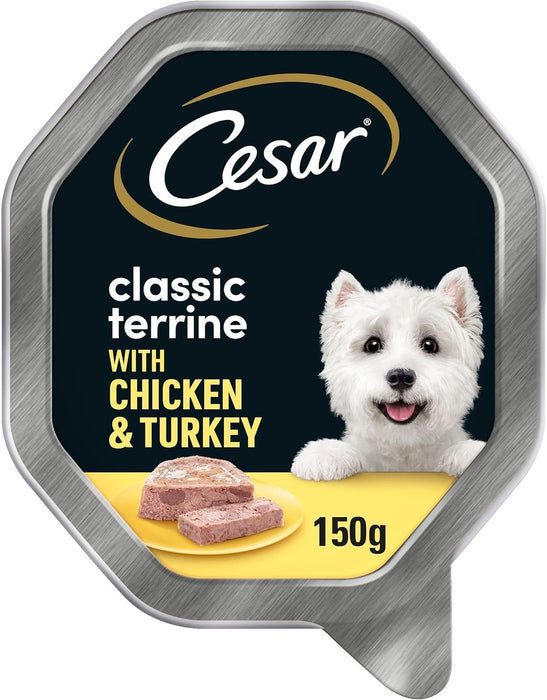 14 x Cesar Classic Terrine Wet Dog Food tray Chicken & Turkey in Loaf 150g