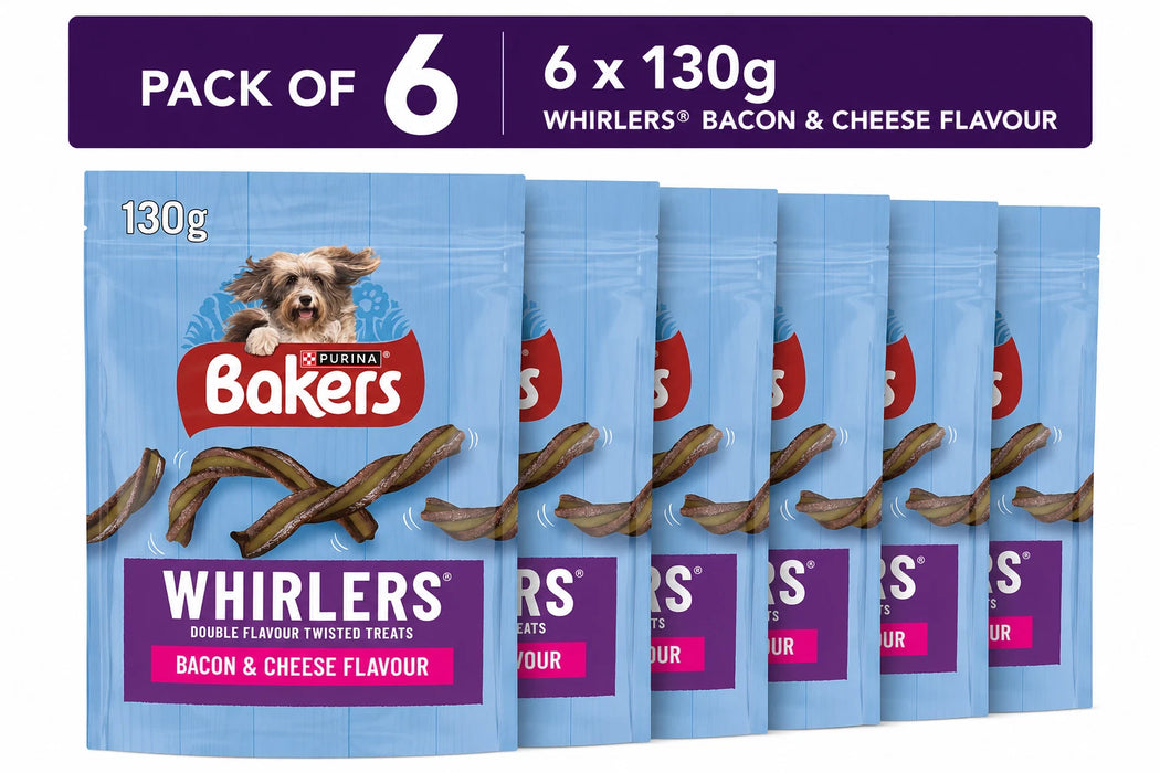 BAKERS Whirlers Bacon and Cheese Dog Treats Pack of 6 X130g