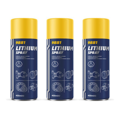 3x MANNOL High Performance Clear Grease Lubricant Spray Aerosol Lithium 400ml